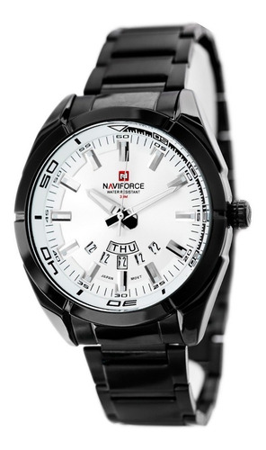 Reloj Análogo Calendario En Acero Negro Blanco Naviforce 