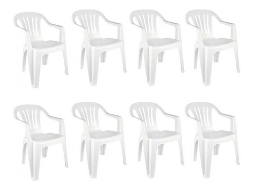 Kit 8 Cadeira De Plástico Bela Vista Branca C/ Braço - Mor