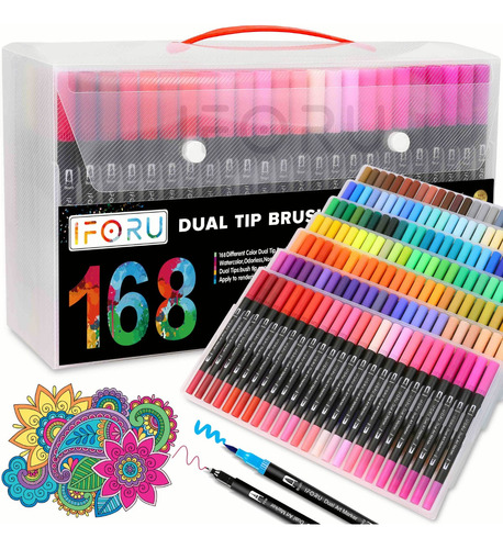 Marcadores Plumas Punta Pincel Doble Punta Iforu 168 Colores