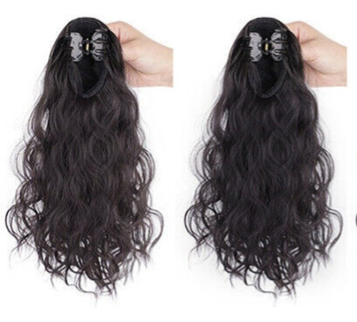 2* Pelucas Ondas Coleta Natural Sintético Extensión Con Clip