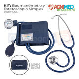 Kit Baumanometro Aneroide Estetoscopio Simple Color Azul