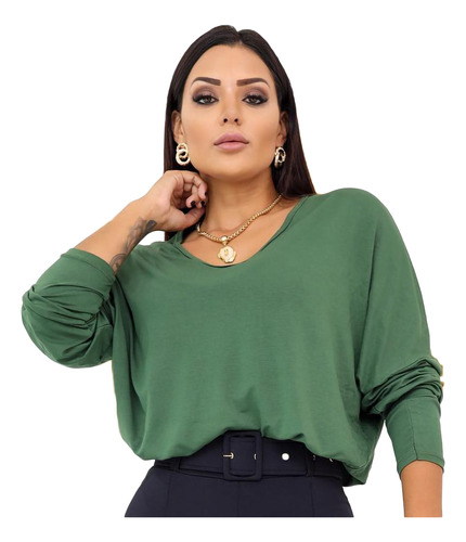 Blusa Blusinha Feminina Social Manga Longa Soltinha Plus