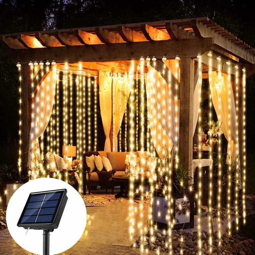 Cortina De Luz Led 3x3 Mts Recargable Solar Y Usb Exterior