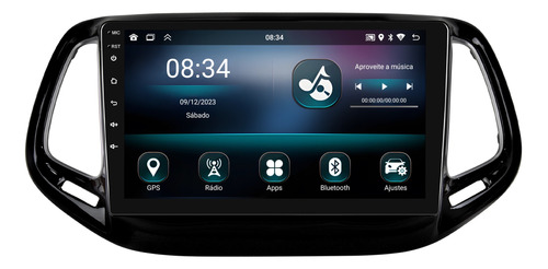 Multimidia Compass 2017/2021 Android 13 2gb Carplay 9p Qled