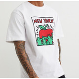 H&m Relaxed Fit Printed T-shirt (white, M, New York, Apple)