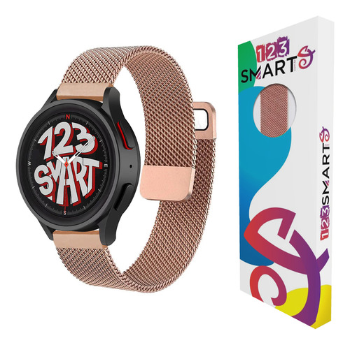 Pulseira De Aço Milanese Dupla 20mm Compativel Com Samsung Galaxy Watch 3 41mm Active 1 2 Watch 4 5 6 40mm 42mm 43mm 44mm 45mm 47mm - Cor Gold Rose