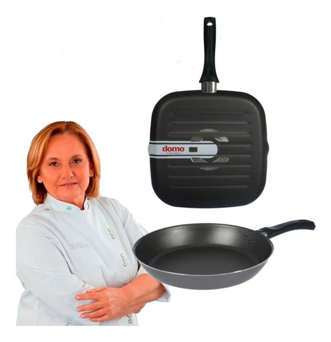 Plancha Bifera Grill 28x28 Cms. + Sarten Tempi