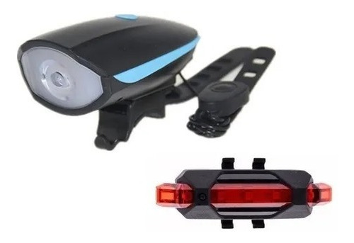 Combo Luz Delantera Bocina Y Luz Roja Trasera Recargable Usb