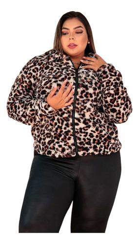 Casaco Teddy Coração Lã Plus Size Inverno Pelinho Ziper Frio