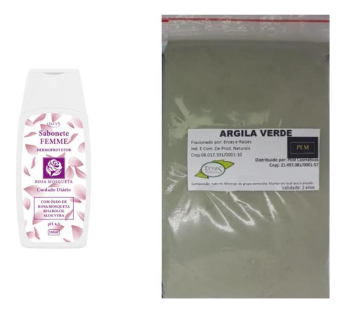 Argila Verde 500g E Sabonete Dermoprotetor Rosa Mosqueta