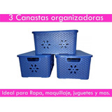 Cesta Organizadora Caja Plástica X3 Con Tapa Multipropósito