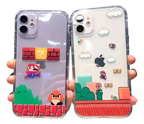 Funda Para iPhone Con Super Mario Tpu + Cristal Templado