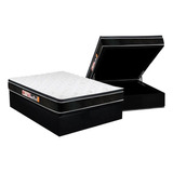 Cama Box Baú Casal: Colchão Espuma D33 Castor  Black E Whit