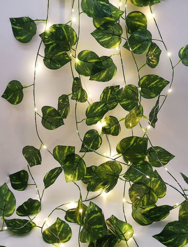 Plantas Artificiales Liana De Hojas + Luz Led Calido(2a) 6un