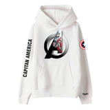 Buzo Buso Saco O Hoodie De Capitán America Color Blanco