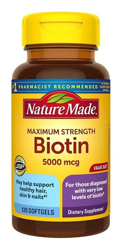 Nature Made | Biotina Fuerza Max I 5000mcg I 120 Caps Blanda