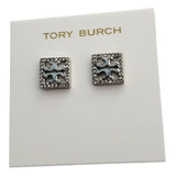 Aretes Tory Burch Logo Cuadrado Con Cristales 