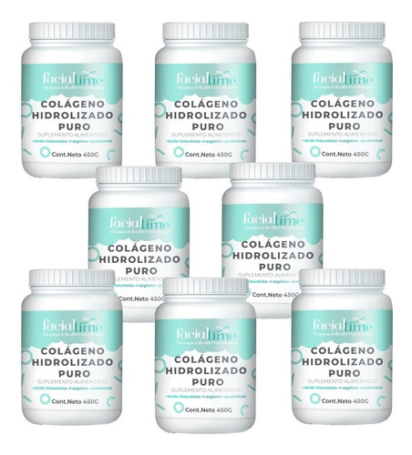 Kit 8 Colágeno Hidrolizado Puro + Ácido Hialurónico 450 Gr