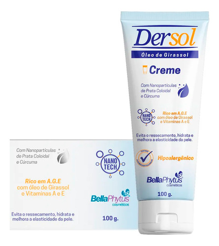 Creme Dersol Óleo Girassol Prata Coloidal 100g Bellaphytus