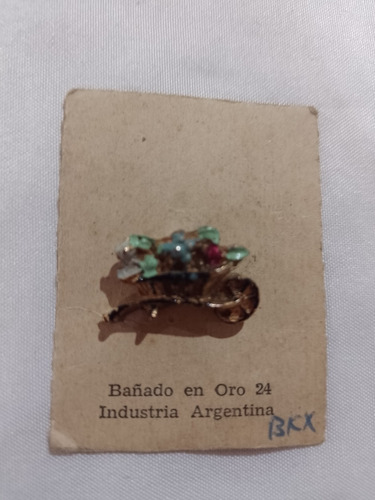 Antiguo Prendedor Broche 24k Bañado Oro Carreta Flores Celes