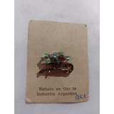 Antiguo Prendedor Broche 24k Bañado Oro Carreta Flores Celes