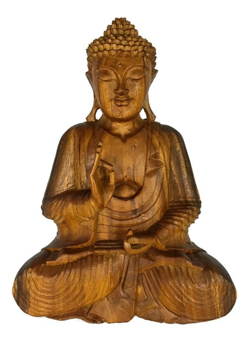 Escultura Madeira Decoração Estátua Buda Decorativo - 65cm