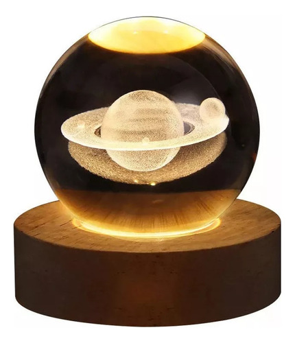 Lampara Esfera 3d Cristal Para Noche Y Decoracion + Base