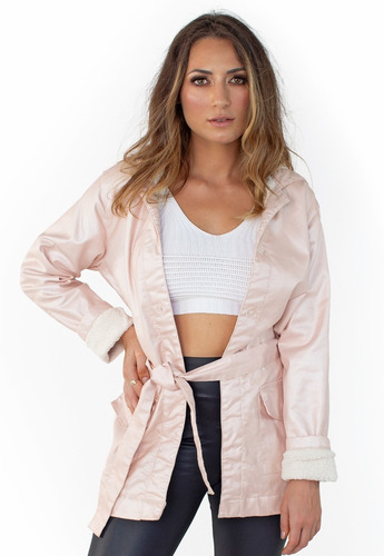 Parka Jeans Feminina Forrada Resinada Rosa Ecolife