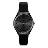 Reloj Pulsera Swatch Swatch Holiday Collection Swsyxb106 De Cuerpo Color Negro, Para Mujer, Fondo Negro, Con Correa De Cuero Color Negro, Agujas Color Negro, Dial Negro Y Hebilla Simple