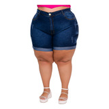 Shorts Meia Coxa Jeans Plus Size Kethelly Cintura Alta