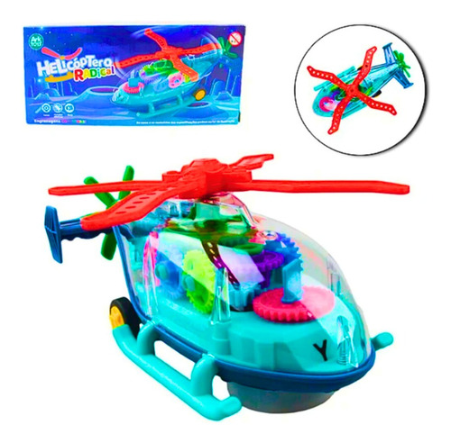 Helicóptero Engrenagem Transpatente Bate E Volta Luzes 