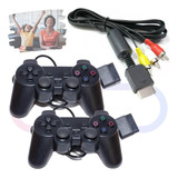 Kit 2 Controles Com Fio + Cabo De Imagem Compativel Ps2