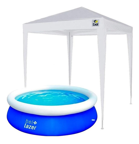 Kit Tenda Gazebo 2x2m Branca + Piscina Inflável 2500l Azul