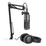 Kit Microfone Stream Podcast Audio Technica At2020usb+pk Cor Preto