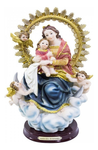 Nossa Senhora Do Rosário Enfeite Religioso De Resina 25 Cm Cor Branco