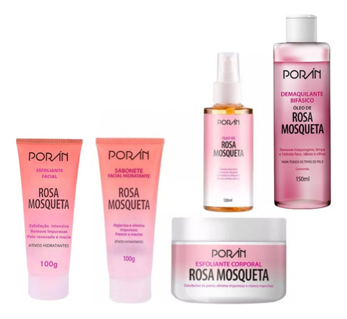 Kit C/5 Produtos Porán Cuidados Com A Pele Rosa Mosqueta