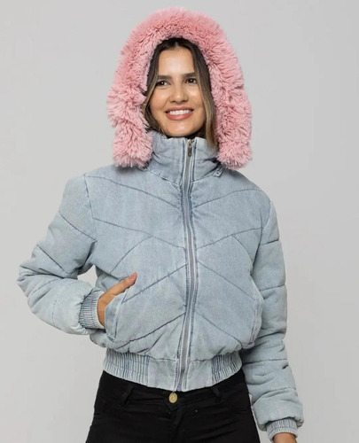 Jaqueta Jeans Forrada Puffer Casual