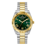 Reloj Para Hombre Guess Continental Color Plateado Gw0260g1 Color De La Correa Bitono Color Del Bisel Dorado Color Del Fondo Verde