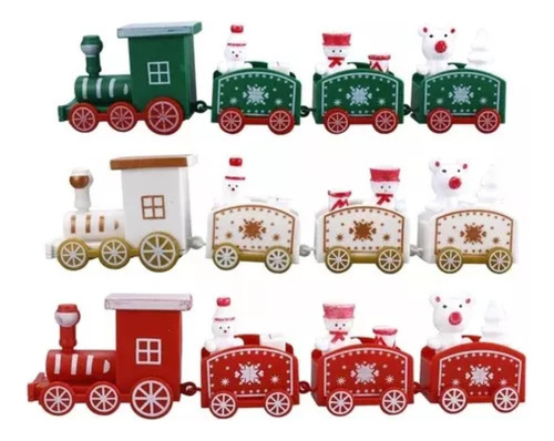 Mini Tren De Madera Diseño Navidad 
