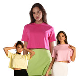 Kit 3 Cropped T Shirt Blusinha Básica Cores Verão Algodão