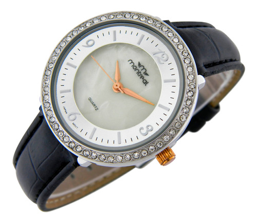 Reloj Montreal Mujer Ml830 Strass Malla De Cuero Sintético 