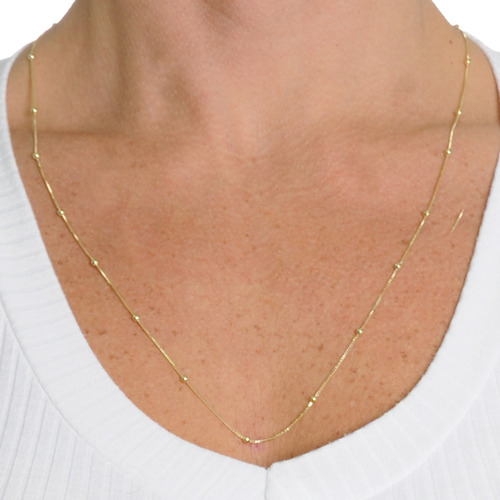 Colar Comprido Feminino Com Bolinhas Folheado Ouro 18k 60cm