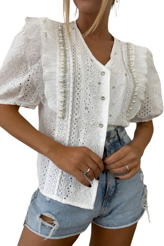 Camisa Con Broderie Elegante Freya