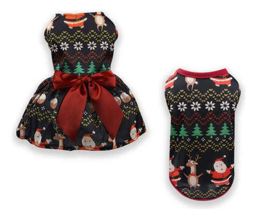 Ropa Para Perros, Disfraz, Chaleco Navideño, Falda Con Lazo