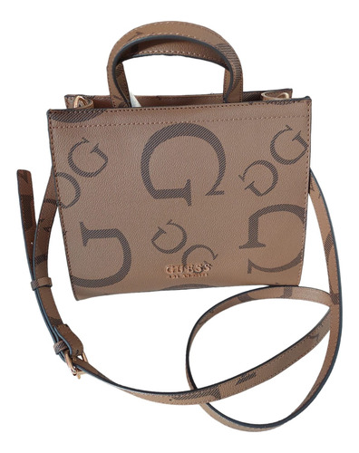 Bolsa Crossbody Guess Color Cafe Con Dos Asas Y Correa