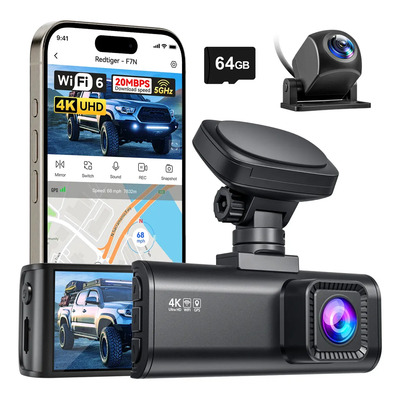 Redtiger F7N Cámara Dual para Auto 4K\u002F1080p con GPS y WiFi, Visión Nocturna, 170° y Pantalla 3.16\