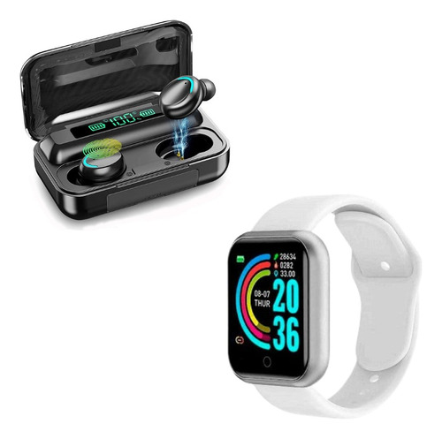 Combo Smartwatch D20 + Auriculares Inalámbricos F9-5 Negro