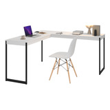 Conjunto Mesa Em L +cadeira Eames Industrial P/ Home Office 