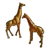 Kit Escultura Girafa Gold Dourado 29 E 20 Cm (2 Peças)