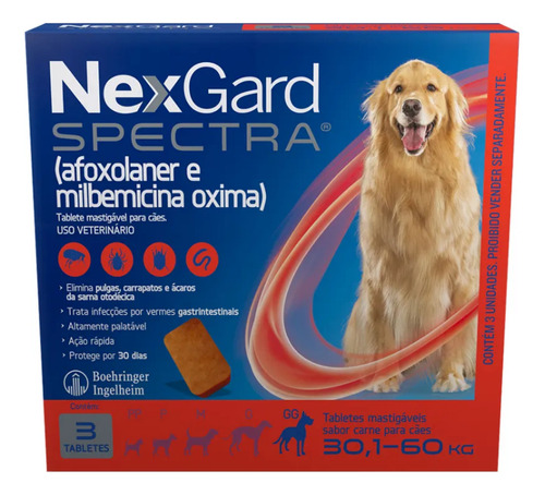 Nexgard Spectra Gg Para Cães De 30,1 - 60 Kg - 3 Tabletes